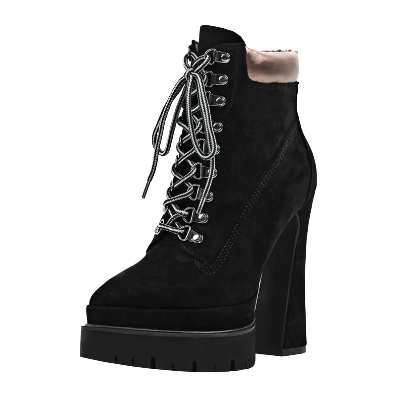 Double Platform Pointed Toe Lace-up Ankle Boots
