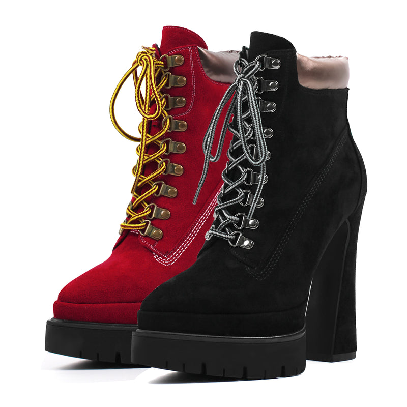 Double Platform Pointed Toe Lace-up Ankle Boots