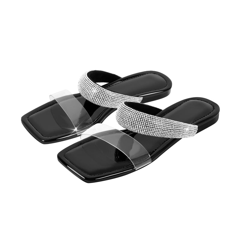 Clear Strap Rhinestone Flat Sandals