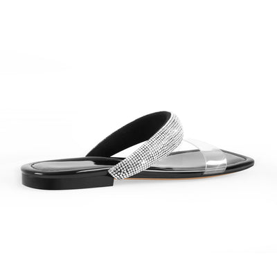 Clear Strap Rhinestone Flat Sandals