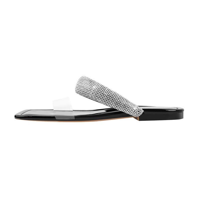 Clear Strap Rhinestone Flat Sandals