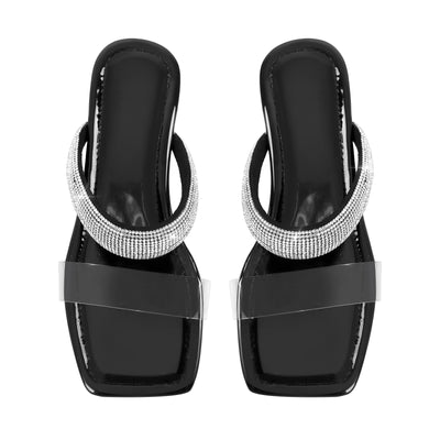 Clear Strap Rhinestone Flat Sandals