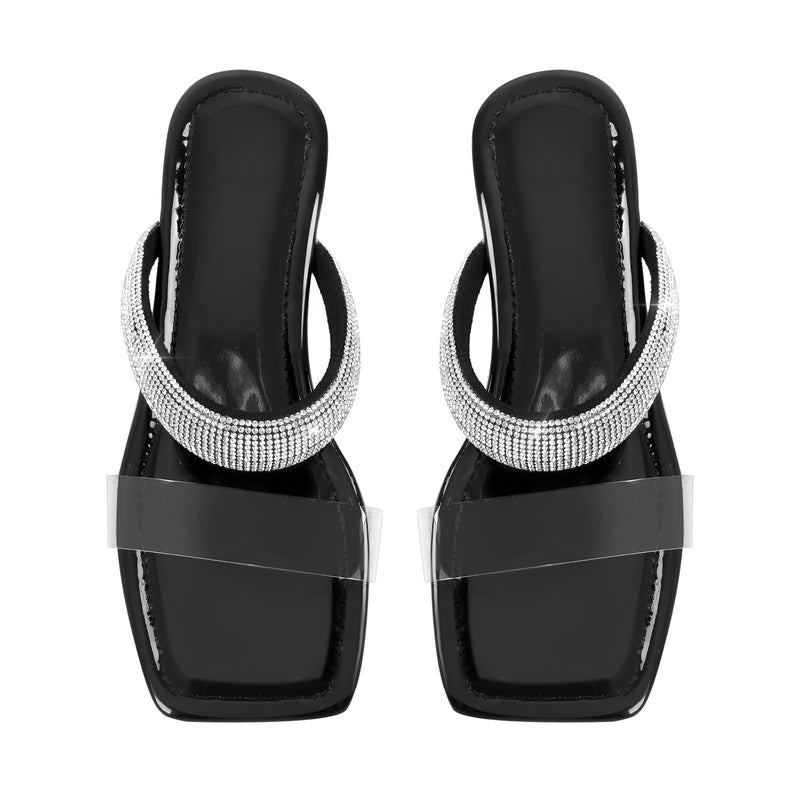Clear Strap Rhinestone Flat Sandals