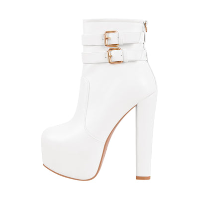 Platform Chunky High Heels Buckle Zip Ankle Boots