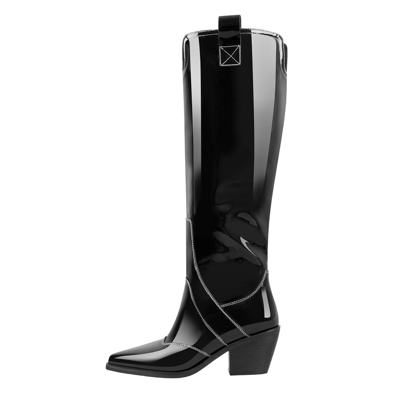 Pointed Toe Patent Pull On Cowboy Boots