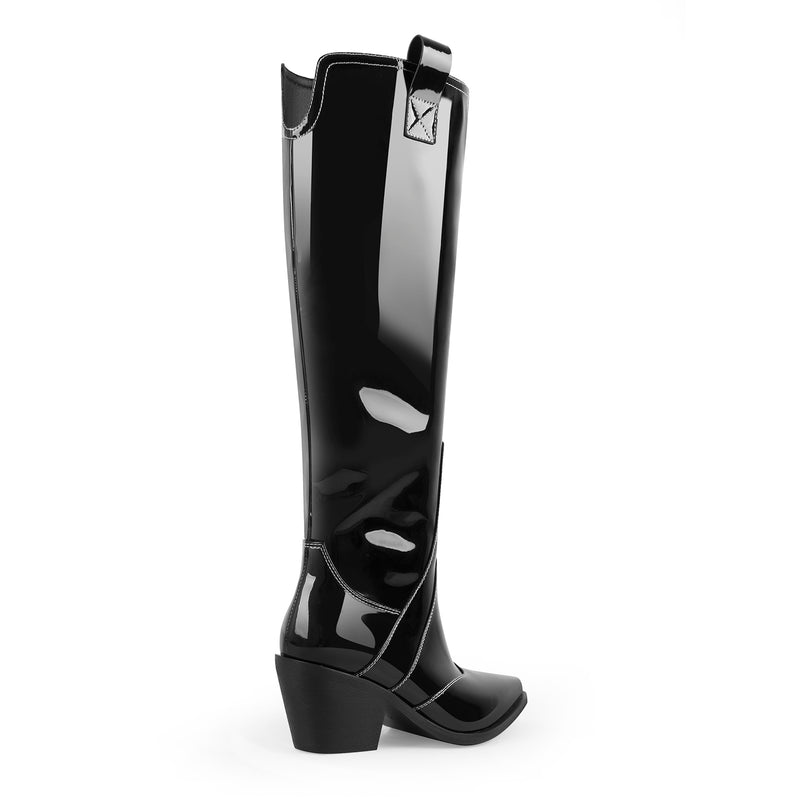 Pointed Toe Patent Pull On Cowboy Boots