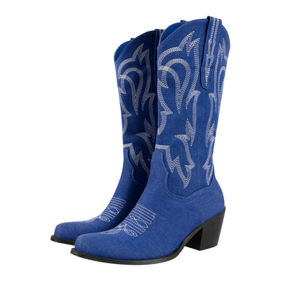 Embroidery Mid-Calf Cowboy Boots