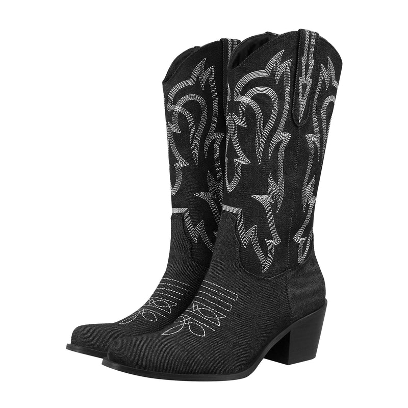 Embroidery Mid-Calf Cowboy Boots