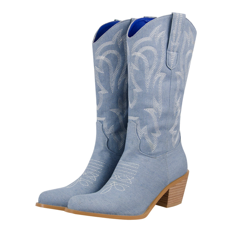 Embroidery Mid-Calf Cowboy Boots