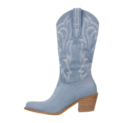 Embroidery Mid-Calf Cowboy Boots