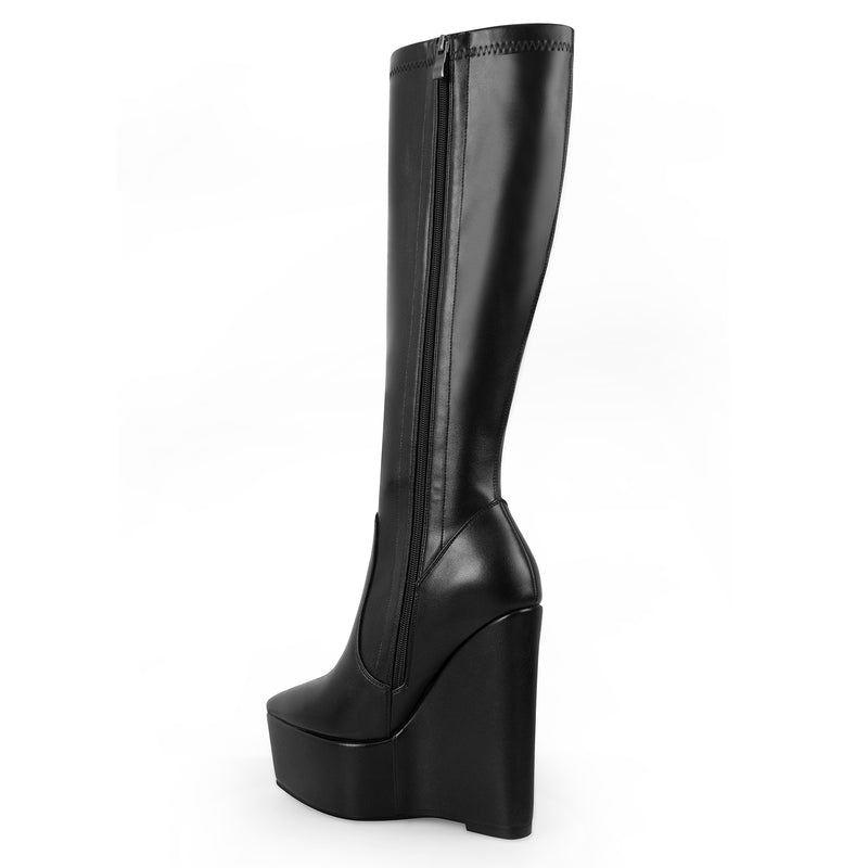 Pointed Toe Wedge Heel Zipper Thigh Knee High Boots