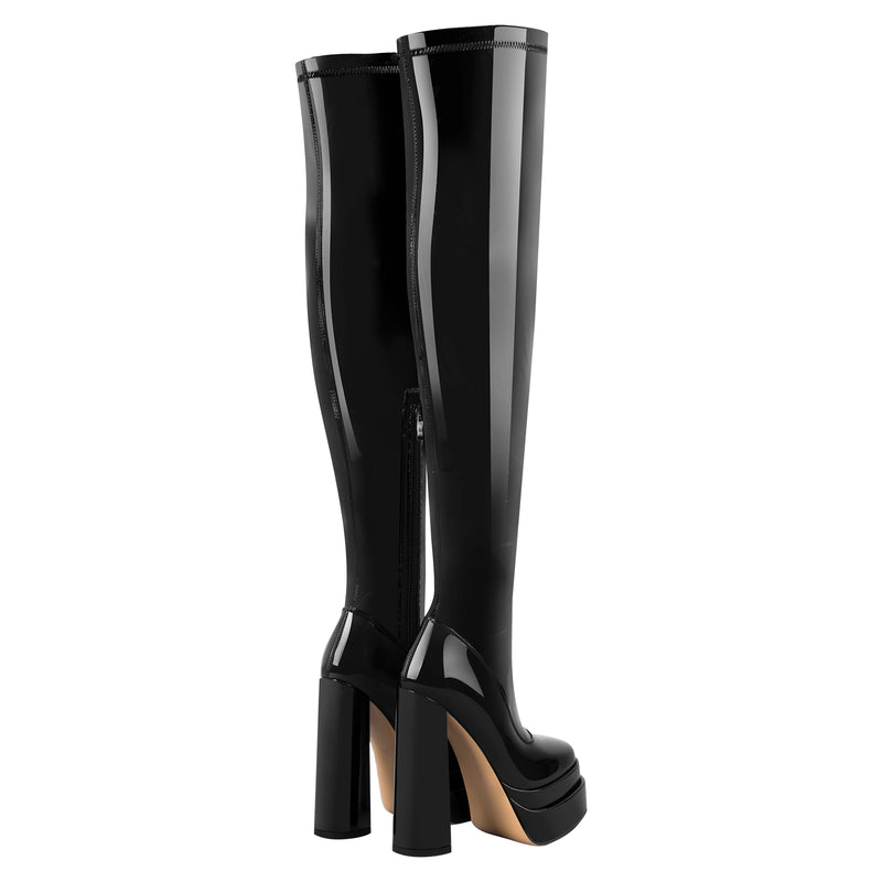 Patent Platform Chunky Knee High Thigh Boots