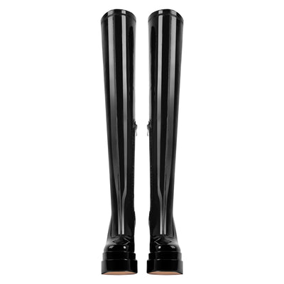 Patent Platform Chunky Knee High Thigh Boots