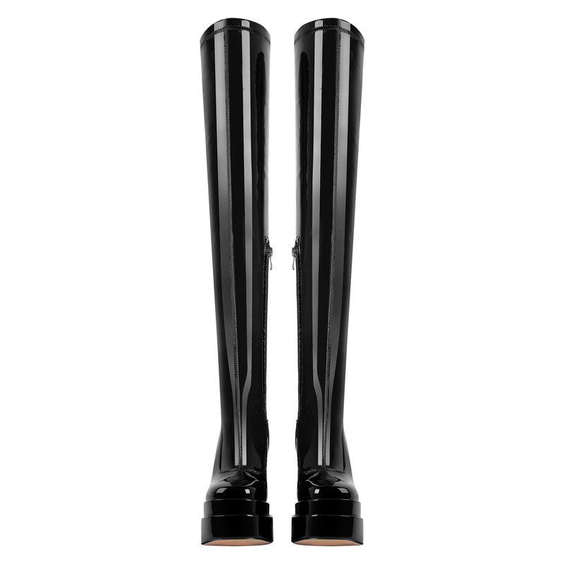 Patent Platform Chunky Knee High Thigh Boots