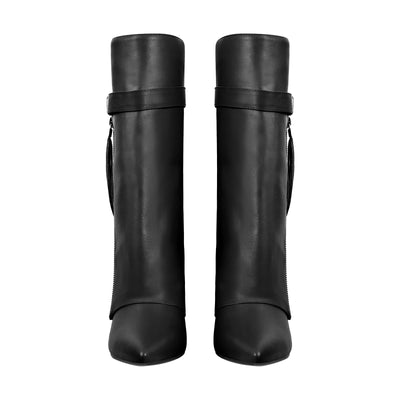 Pointed Toe Side Tassel Zipper Fold Over Boots