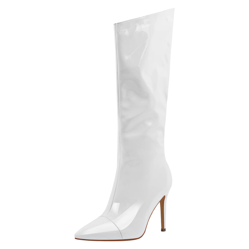 Patent Leather Pointed Toe Knee High Boots