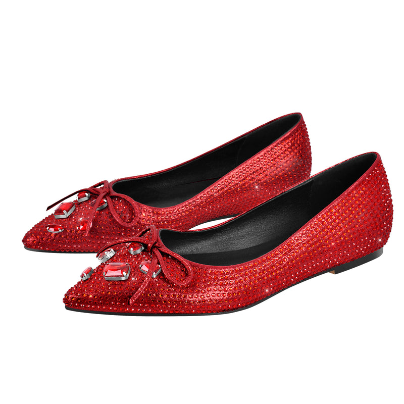 Red Rhinestone Bow Pointed Toe Flats