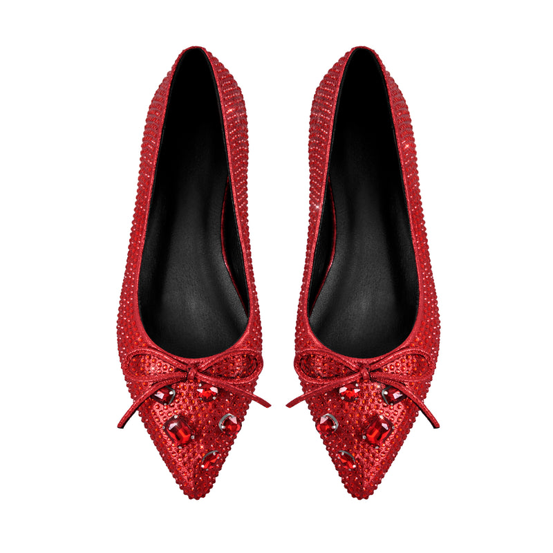 Red Rhinestone Bow Pointed Toe Flats