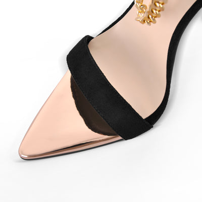 Pointed Toe Metal Chain Back Zipper Sandals