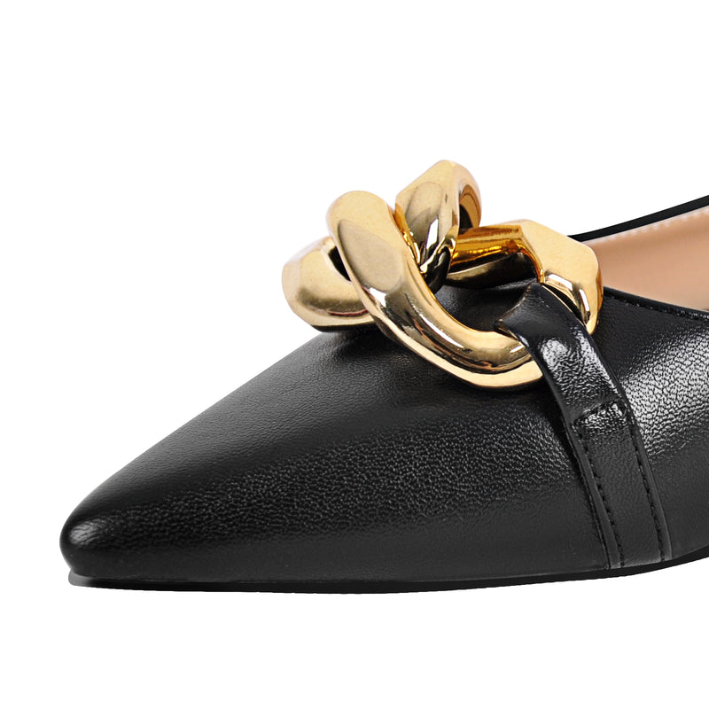 Pointed Toe Gold Buckle Flats