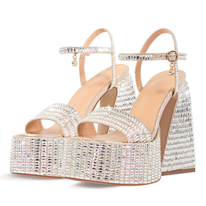 Rhinestone Square Toe Chunky Heel Platform Sandals – Onlymaker