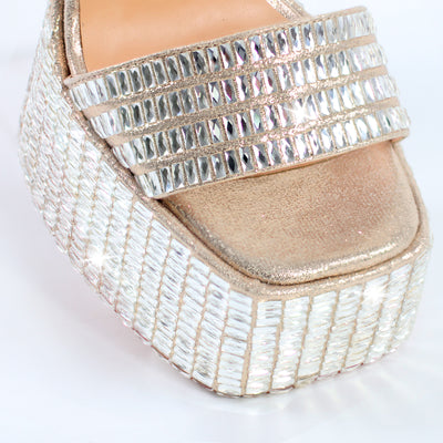 Rhinestone Square Toe Chunky Heel Platform Sandals