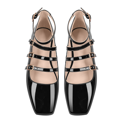 Square Toe Buckle Strap Mary Jane Flats