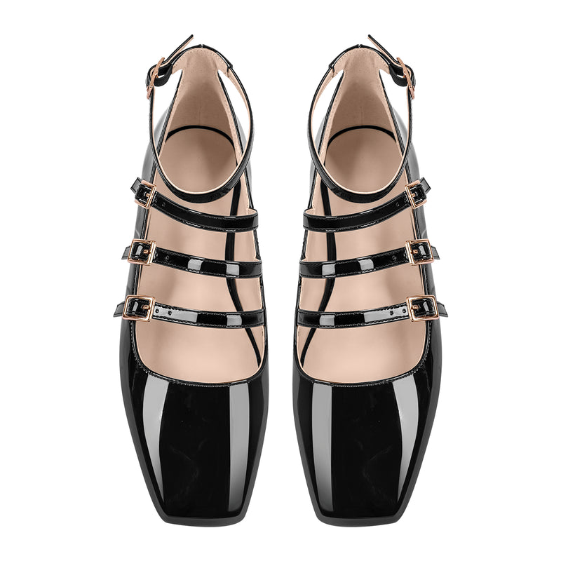 Square Toe Buckle Strap Mary Jane Flats