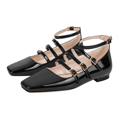 Square Toe Buckle Strap Mary Jane Flats