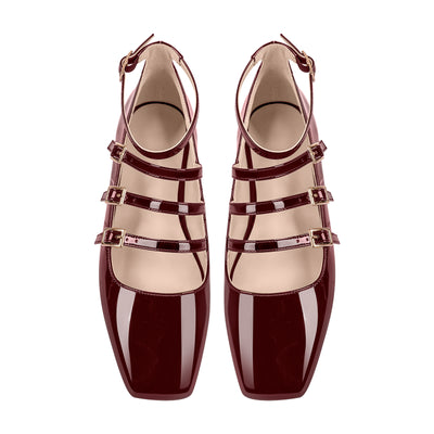 Square Toe Buckle Strap Mary Jane Flats