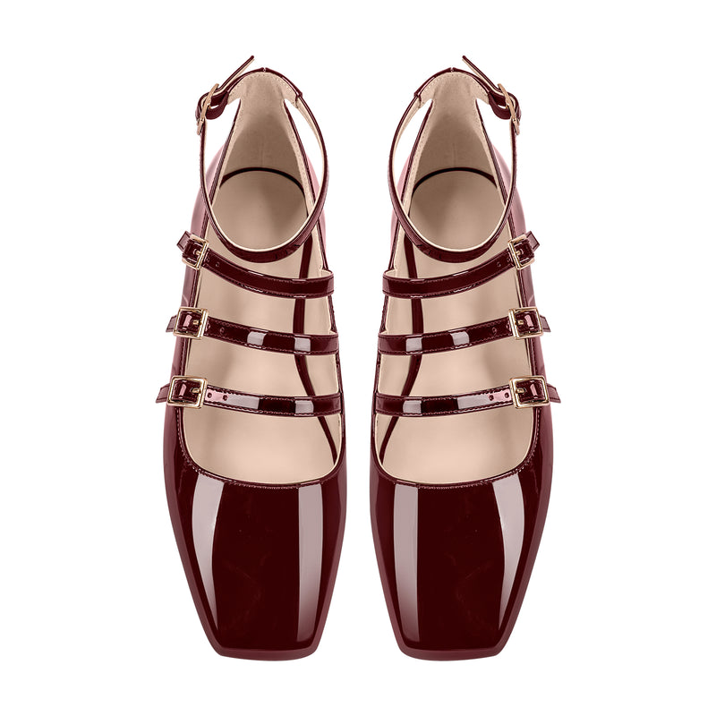 Square Toe Buckle Strap Mary Jane Flats
