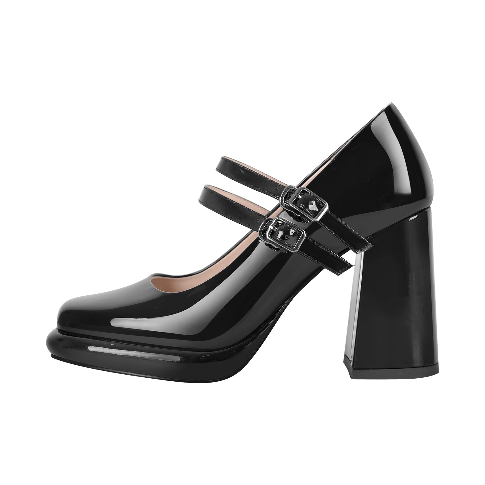 Square Toe Mary Jane Buckle Strap Chunky Heel Pumps – Onlymaker