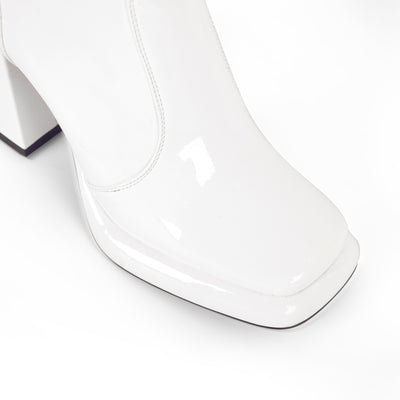 Square Toe Zipper Chunky Heel Platform Ankle Boots