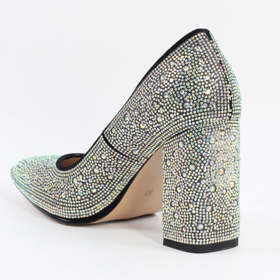 Rhinestone Pointed Toe Chunky Heel Pumps