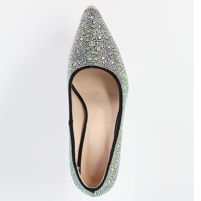 Rhinestone Pointed Toe Chunky Heel Pumps