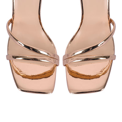 Square Toe Ankle Strap Clear Heel Sandals