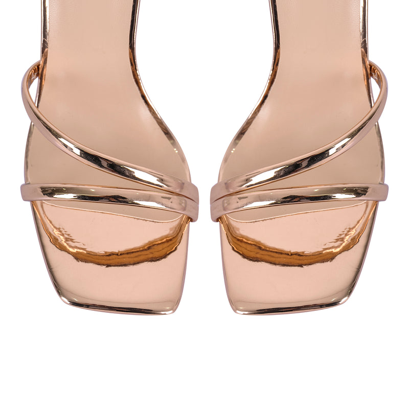 Square Toe Ankle Strap Clear Heel Sandals