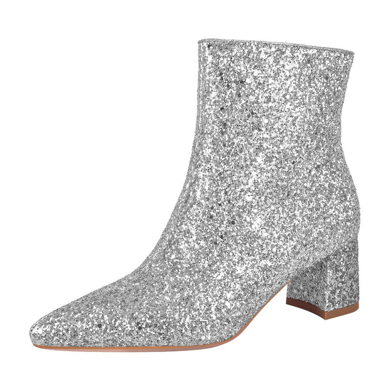 Pointed Toe Glitter Ankle Boots