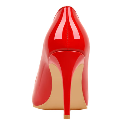 8cm Heel Patent Leather Red Pointed Toe High Heel Pumps