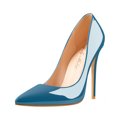 Blue Patent Leather Pointed Toe High Heel Pumps