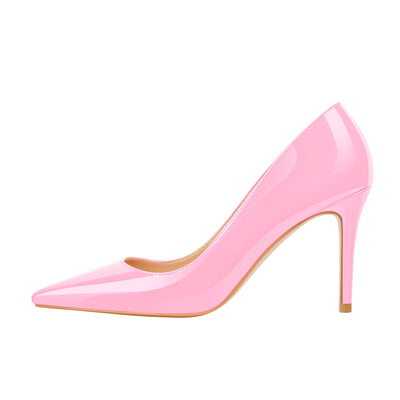 8cm Heel Patent Leather Pink Pointed Toe High Heel Pumps