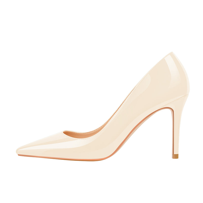 Patent Leather Beige Pointed Toe High Heel Pumps