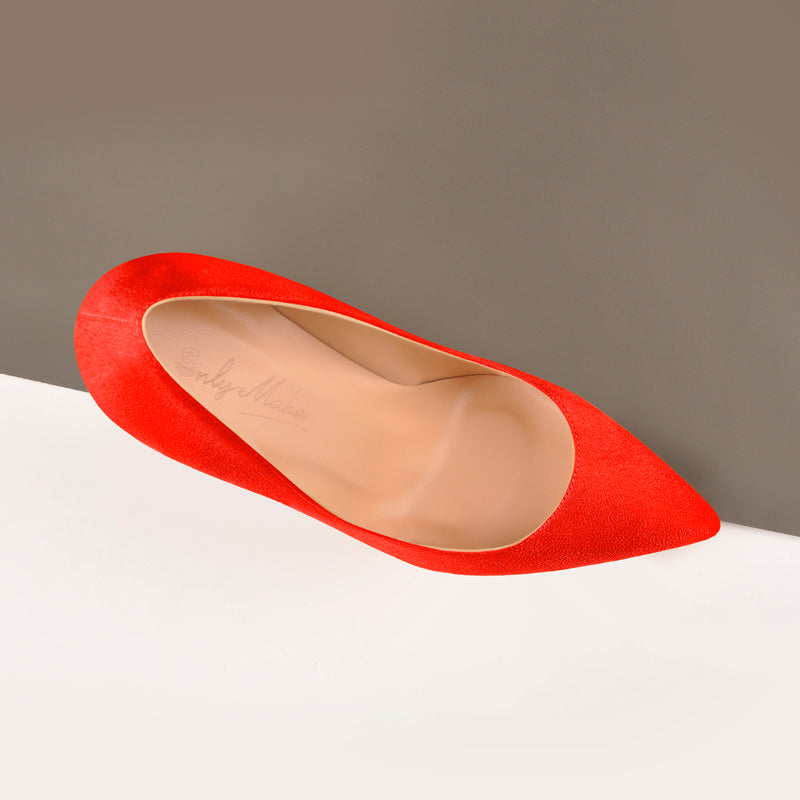 8cm 10cm 12cm Orange Suede Pointed Toe Basic Pumps