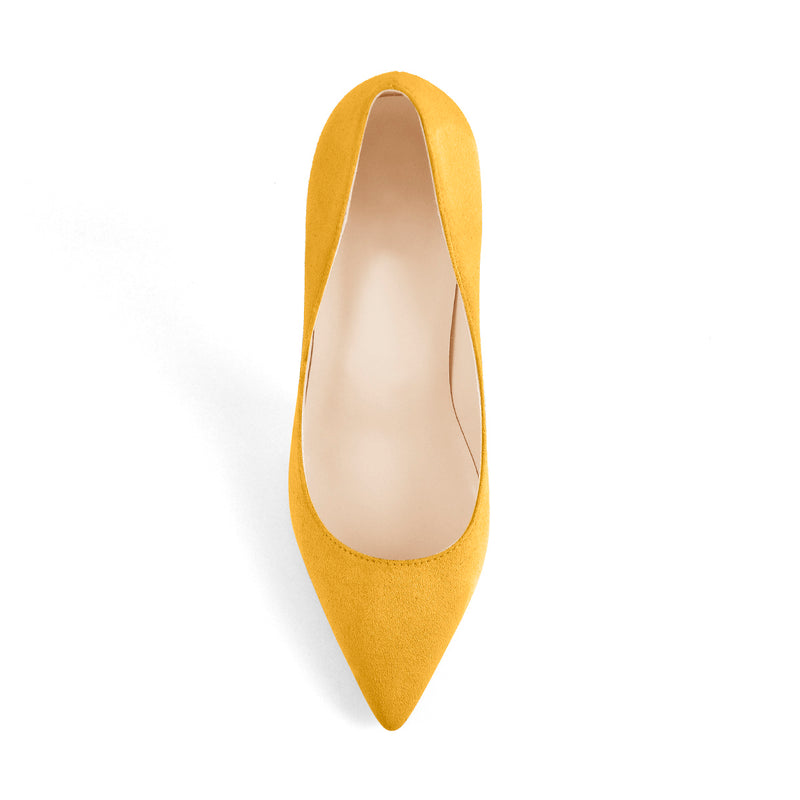 8cm 10cm 12cm Suede Yellow Pointed Toe Slip On High Heel Pumps – Onlymaker