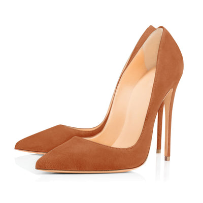 8cm 12cm Light Brown Pointed Toe Suede Velvet Pumps