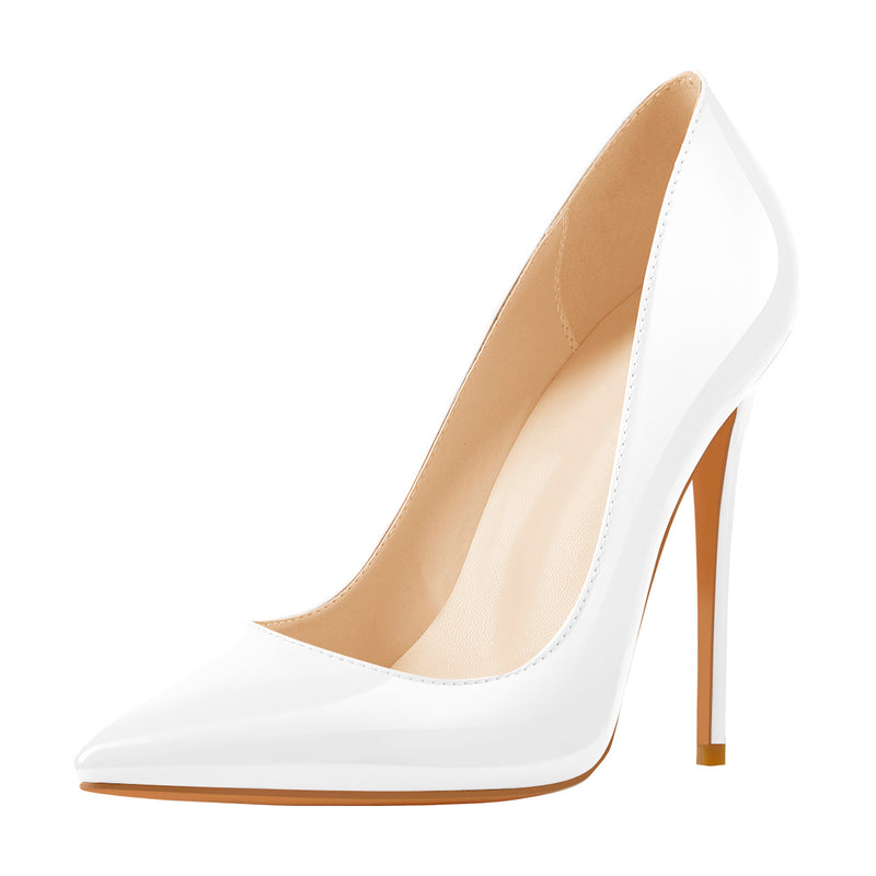 8cm 10cm 12cm Patent White Pointed Toe High Heel Pumps