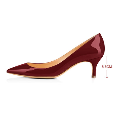 Burgundy Patent Leather Pointed Toe Slip On Pumps