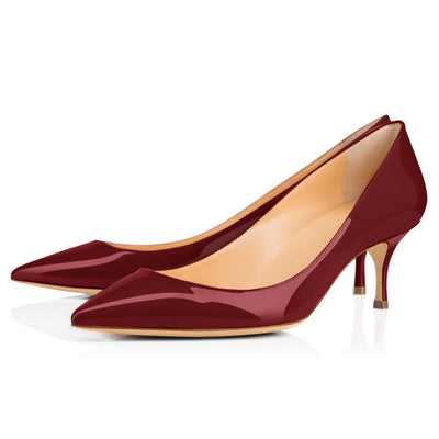 Burgundy Patent Leather Pointed Toe Slip On Pumps