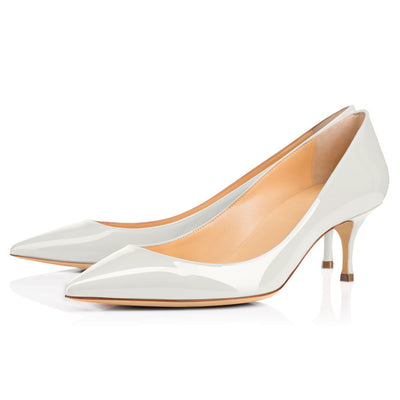 White Patent Leather Pointed Toe Slip On 2.5inches(6.5CM) High Heel Pumps