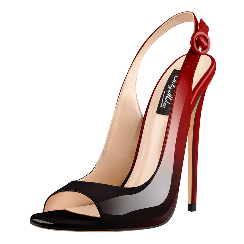 Black Red Gradient Open Toe High Heels Slingback Sandals